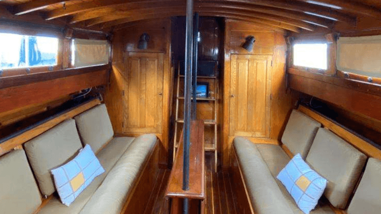 The inside of a historic wooden sailing ship the Blue mist at Casa Morada Inn on Islamorada Florida